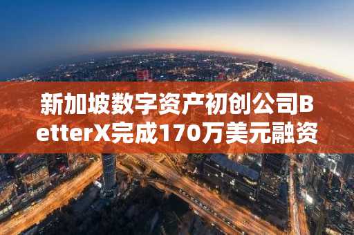 新加坡数字资产初创公司BetterX完成170万美元融资