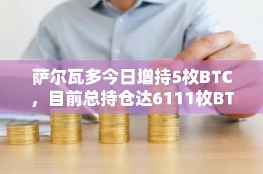 萨尔瓦多今日增持5枚BTC，目前总持仓达6111枚BTC