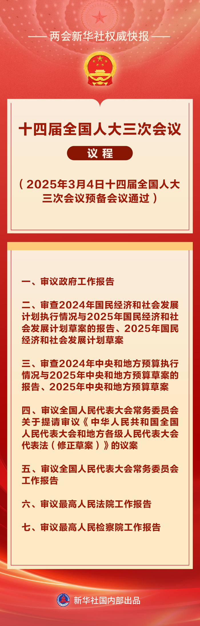 十四届全国人大三次会议议程定了！
