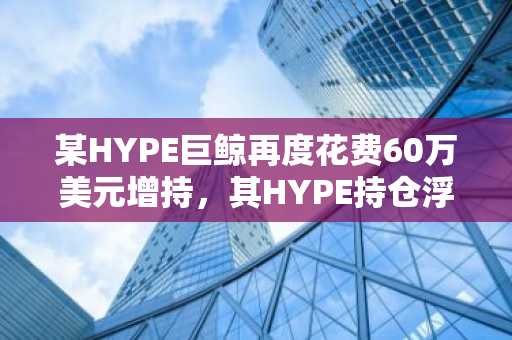 某HYPE巨鲸再度花费60万美元增持，其HYPE持仓浮亏139万美元