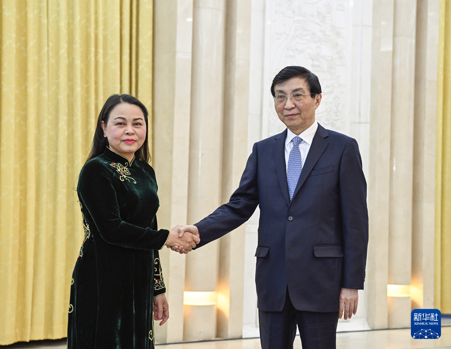王沪宁会见越共中央委员、越南祖国阵线中央副主席兼秘书长阮氏秋荷